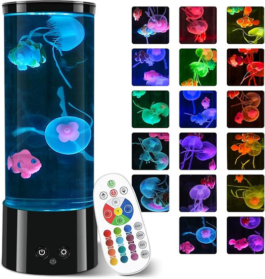 11.6 inch Jellyfish Lamp with 17 Color Changing Effects, LED Jellyfish Tank Table Lamp Decorations, Portabe Table Mood Lamp for Room Office Night Light Liquid Motion Lamp Ideal Gift for Kids