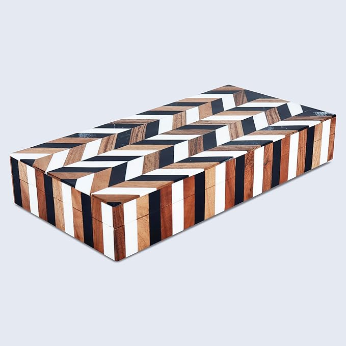 Handicrafts Home Large Decorative Storage Box 12x6– Coffee Table Organizer Box, Modern Home Décor Accent, Keepsake Memory Box, Jewelry Storage Box, Boho Decorative Box with Lid for Shelf, Mantle Decor