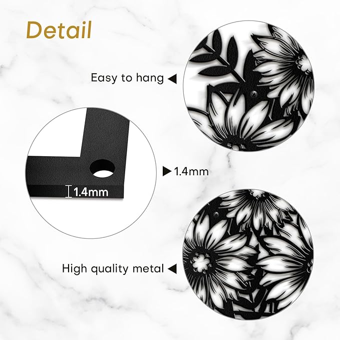 SIGNLEADER Metal Wall Art Decor Sunflowers in Vase Minimalist Modern Abstract Wall Sculpture Hangings Home Decoration for Living Room, Bedroom, Bathroom, Kitchen, Outdoor - 18" Black