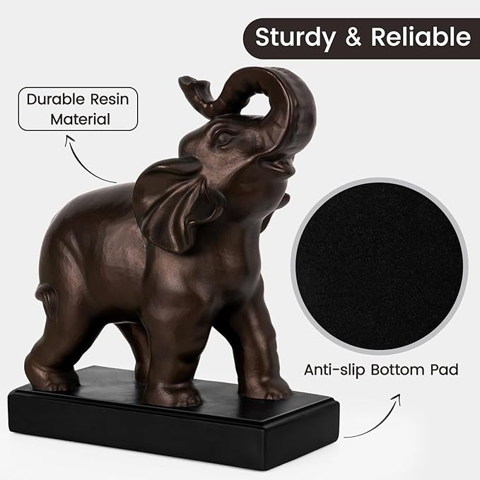 Elephant Decorative Bookends, Bookends for Shelves, Book Ends for Heavy Books with Anti-Slip Pad for Book Lovers Heavy Book Holder for Home Office Decor (Bronze)