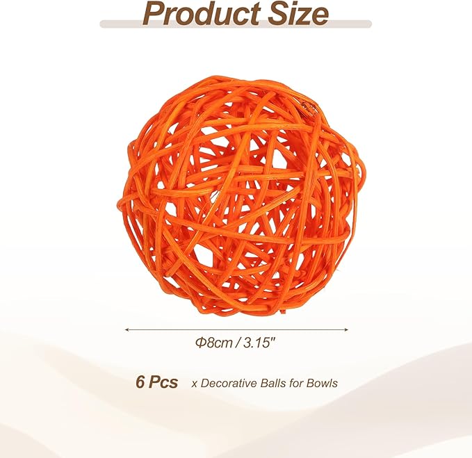 PATIKIL 3 Inch Wicker Rattan Balls, 6 Pcs Decorative Balls for Centerpiece Bowls Wedding Party Home Decor DIY Craft, Orange