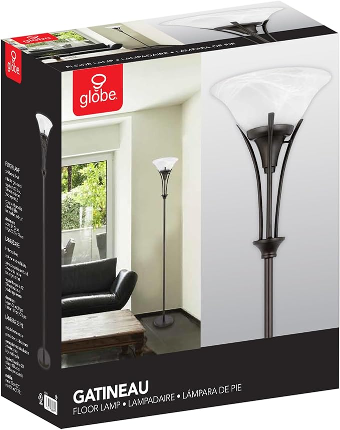 Globe Electric 63361 Gatineau 70" Floor Lamp, Dark Bronze Finish, Alabaster Glass Shade, 0