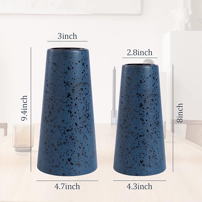 Bdor Ceramic Vase, Flower Vase Set of 2, Blue Vase for Room Decor, Modern Farmhouse Home DéCor Accents, Living Room Decor, Book Shelf, Mantel and Minimalism Dining Coffee Table Decor.