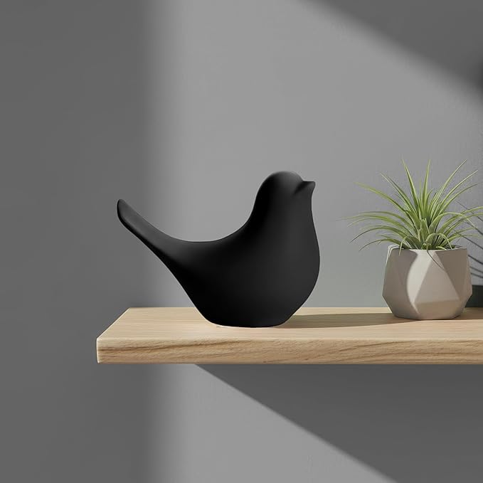 Large Black Bird Statue – Modern Tabletop Sculpture for Living Room, Mantel, Shelf, Console Table, Entryway, Fireplace, Bedroom Décor, Monochrome and Minimalist Home Decorations