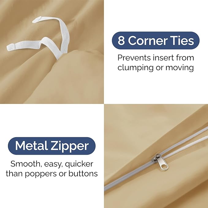 CGK Unlimited Duvet Cover Cal King Size Set - Extra Soft Cal King Size Duvet Cover 104 x 98 with 2 Pillow Shams - Hotel Quality w/Zipper Closures & Ties - Bedding and Bed Linens Set (Beige)