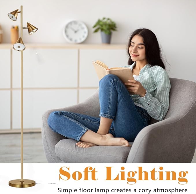 KimYan Tree Floor Lamp with Remote, Dimmable 3 Rotatable LED Lights, 5 Color Temperatures, 63" Modern Standing Lamp for Living Room, Bedroom, Office Reading Light (Bronze)