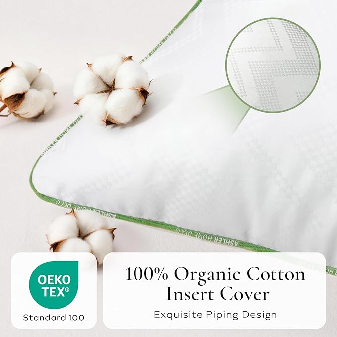 Ashler Home Deco 12x20 Pillows Insert (Set of 2) - Throw Pillow Inserts with 100% Cotton Cover - Lumbar Pillow Sofa Stuffer Pillow Inserts -Decorative White Couch Pillow