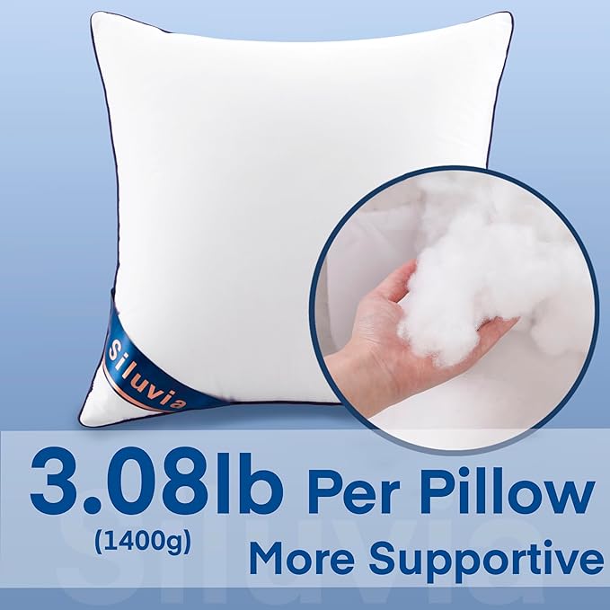 Siluvia Euro Pillows 26x26 Pillow Inserts Set of 2 Square Throw 26 Pillow with 100% Cotton Cover for Sofa, Couch, and Bed - White