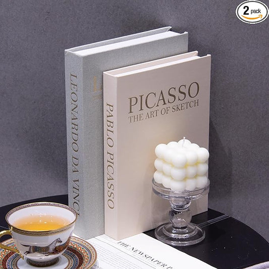 Decorative Book for Home Decor,Aesthetic Fake Books for Coffee Table Decoration Set of 2 Linen,Faux Decor Book Storage Box for Decoration (Light Green-Beige)