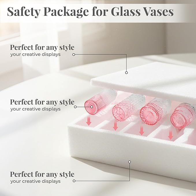 BEAHOT 24 Pack Pink Flower Vase in Bulk,Mini Vintage Glass Bud Vases for Centerpieces,Wedding Decor,Party & Home Decaration,Mother's Day (Pink-Gradient)