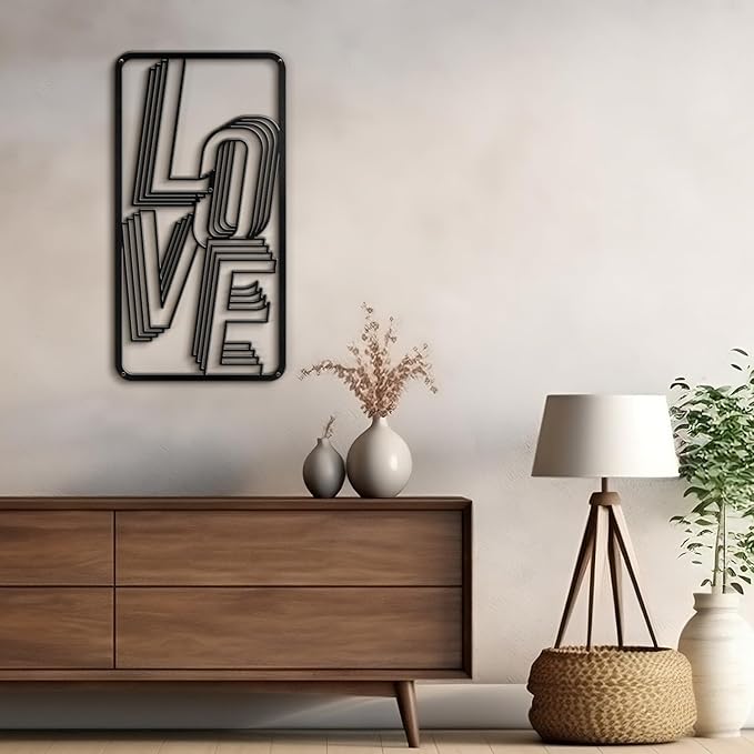 SIGNLEADER Metal Wall Art Decor The Love Modern Abstract Wall Sculpture Hangings Home Decoration for Living Room, Bedroom, Bathroom, Kitchen, Outdoor - 18" Black
