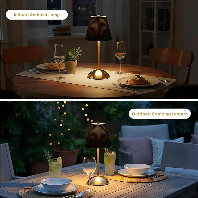 2-Pack Rechargeable Cordless Table Lamps, 3CCT & Stepless Dimming, LED Wireless Lamp with Touch Control for Bedside Nightstand, Dining Table, Outdoor Patio Use, 12 * 5 Inches (Black)