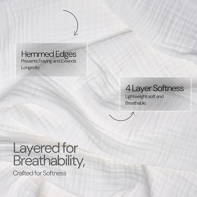 Salt Earth 100% Cotton Muslin Blanket, Gauze Blanket 80"X90" Queen, 4 Layered for Couch, Bed, Living Room, Home, Lightweight & All Seasons Blankets & Throws, Easy wash,Nature & Skin Friendly(White)