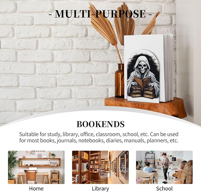 Skeleton Skull Books Halloween Ghost_13441583 Wood Bookends Stands Decorative Non-Slip Book Organizers for Home Office Desk Library School Study 1 Pair