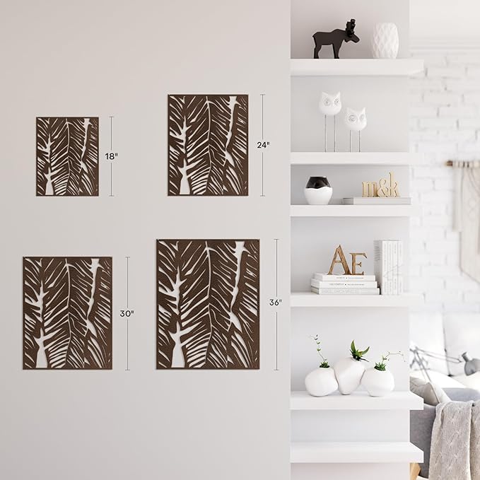 SIGNLEADER Metal Wall Art Decor Bronze Plant Leaves Minimalist Modern Abstract Wall Sculpture Hangings Home Decoration for Living Room, Bedroom, Bathroom, Kitchen, Outdoor - 18" Bronze