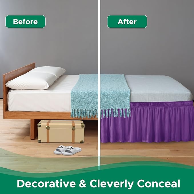 Biscaynebay Wrap Around Bed Skirts for King & Cal King Beds 15" Drop, Eggplant Adjustable Elastic Dust Ruffles Easy Fit Wrinkle & Fade Resistant Silky Luxurious Fabric Machine Washable