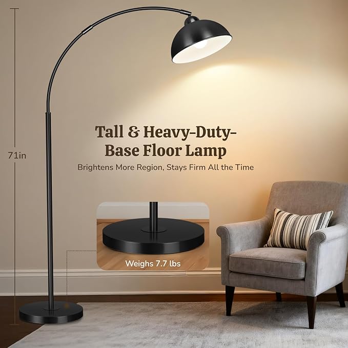 LANICHO Arc Floor Lamps for Living Room, 72" Modern Tall Lamp with Remote Control and Stepless Dimmable 9W LED Bulb, Over Couch Arched Reading Lamp for Bedroom, Office(Black)
