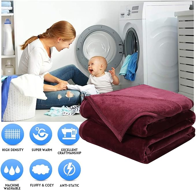 Soft Queen Size Blanket All Season Winter Warm Microplush Lightweight Thermal Fleece Blankets for Couch Bed Sofa,90x90 Inches,Burgundy