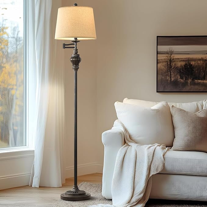 G-SAFAVA 61" Vintage Floor Lamp with 350° Adjustable Swing Arm, Standing Lamp for Bedroom Living Room Bedside Nightstand Retro Farmhouse Mid Century Lamp Light Home Décor Office Gifts