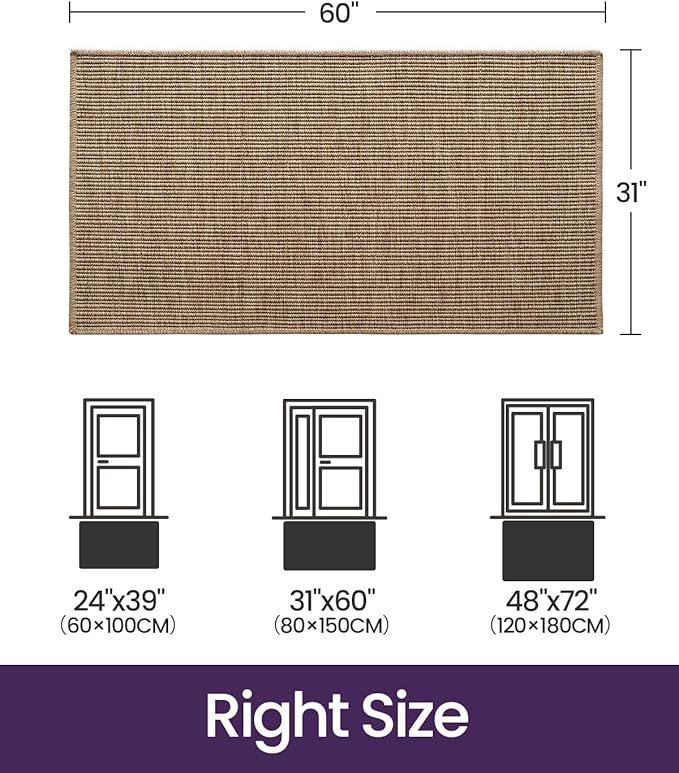 DEXI Dirt Trapper Door Mat, 31x60 Washable Doormat, Dirt Resistant and Absorbent, Easy Clean Low-Profile Floor Rugs for Entryway, Front Door, and Inside Entrance, Beige