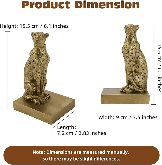 Gold Cheetah Bookends, Book Ends for Shelves to Hold Books Heavy Duty, Creative Resin Book Holders for Home Farmhouse Shelves Office Lover Gift