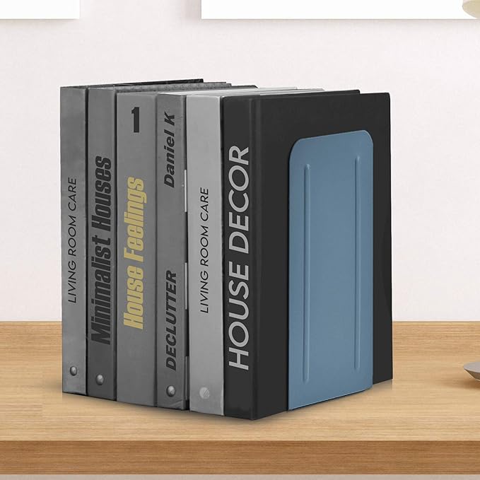 Acrimet Metal Bookends, Jumbo Size 9" H x 4" W x 4-1/2" D, Non-Skid Book Stand for Shelves, Heavy Duty Book Stopper, Blue, 1 Pair