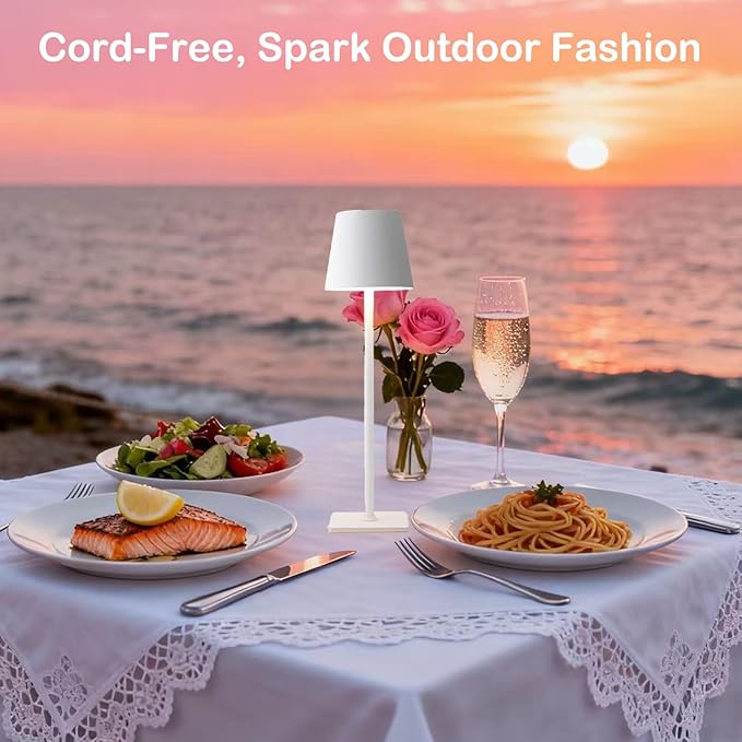 White Rechargeable Table Lamp Set of 2,Cordless Desk Lamp,Small Led Outdoor Table Lamp for Restaurant Dining Table Top Tabletop Lighting,lampara de mesa recargable,Touch Lamp,Wireless Table Lamp
