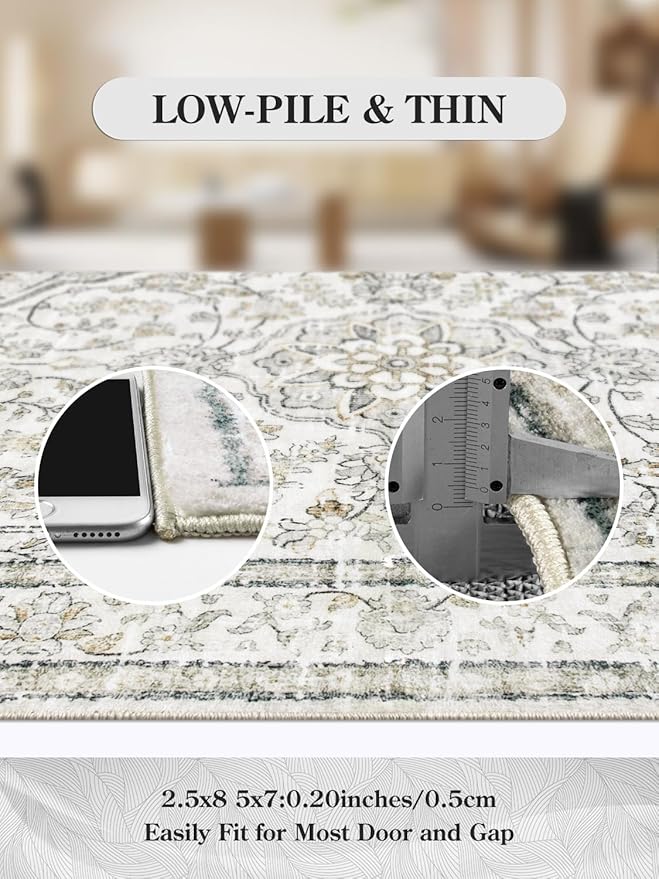 Lahome Beige Area Rug 5x7 Non Slip Washable Oriental Traditional Distressed Rugs for Bedroom Soft Low Pile Neutral Modern Farmhouse Decor Vintage Living Room Indoor Floor Accent Carpet
