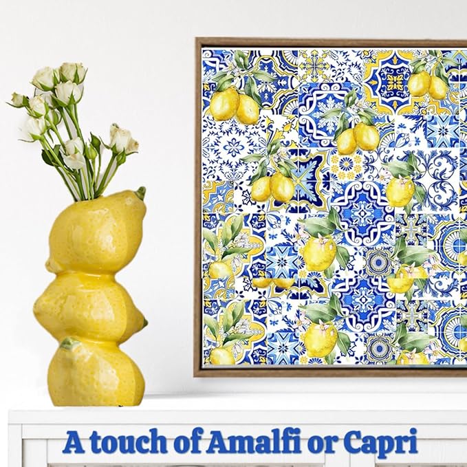 Amalfi Coast Lemon Figurine Decor, Tall Yellow Ceramic Bud Vase Dining Table Centerpieces for Home and Kitchen, Spring Summer Home Decorations, Capri Mediterranean Decoration for Italian Themed Party