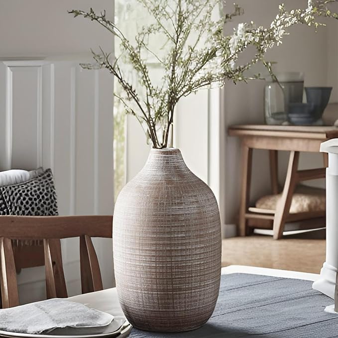 ALMA 9 in Narrow Mouth Terracotta Vase for Pampas Grass|Rustic Vases for Modern Farmhouse |Ceramic Boho Vase for Coffee Table Decor, Entryway Table, Bookshelf, Mantel Decor