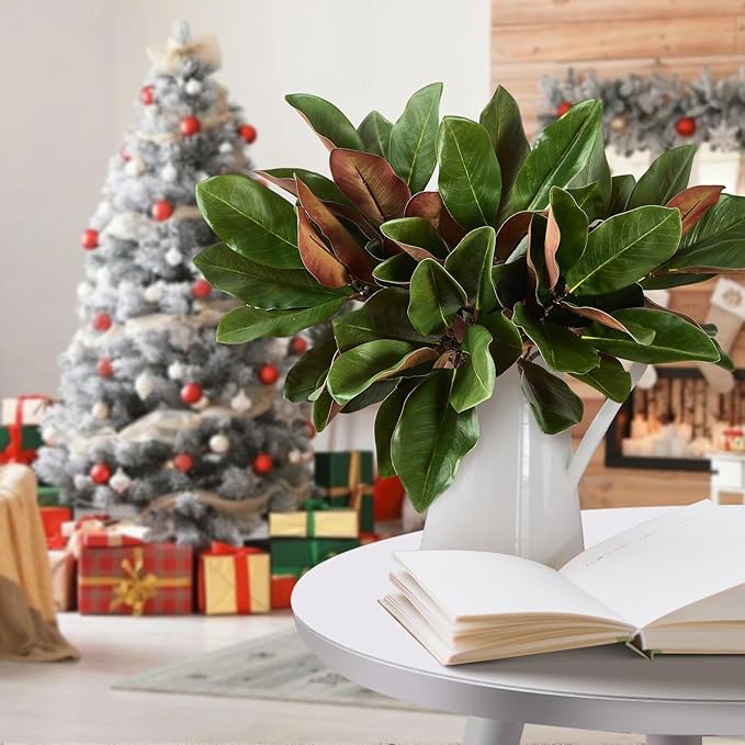 6 Pcs Magnolia Artificial Leaves Branches 22 Inch 3D Real Touch Faux Magnolia Stems Fake Magnolia Twigs for Indoor Outdoor Vase Filling Home Wedding Floral Arrangement Decoration