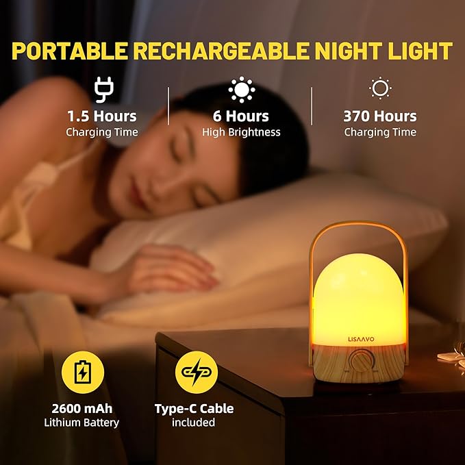 Night Light, Small Bedside Lamp, Portable Cordless Lamps, Rechargeable with Battery, for Bedroom Nightstand Night Table(Wood)
