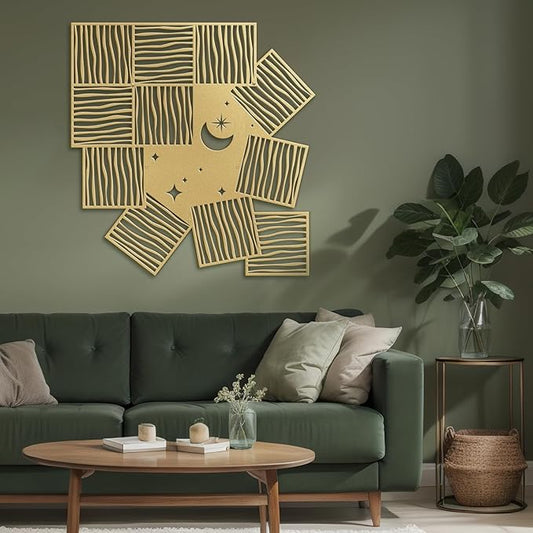 SIGNLEADER Metal Wall Art Decor Moon and Line Art Modern Abstract Wall Sculpture Hangings Home Decoration for Living Room, Bedroom, Bathroom, Kitchen, Outdoor - 18" Gold