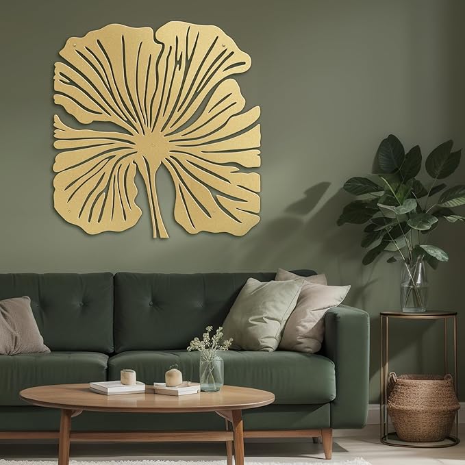 SIGNLEADER Metal Wall Art Decor Big Leaves Minimalist Modern Abstract Wall Sculpture Hangings Home Decoration for Living Room, Bedroom, Bathroom, Kitchen, Outdoor - 18" Gold