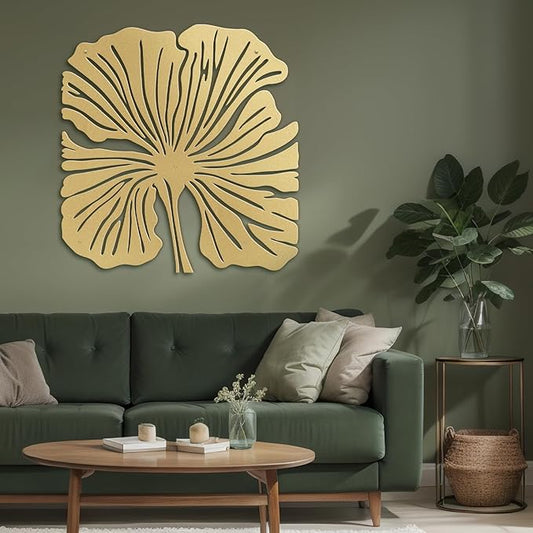 SIGNLEADER Metal Wall Art Decor Big Leaves Minimalist Modern Abstract Wall Sculpture Hangings Home Decoration for Living Room, Bedroom, Bathroom, Kitchen, Outdoor - 18" Gold