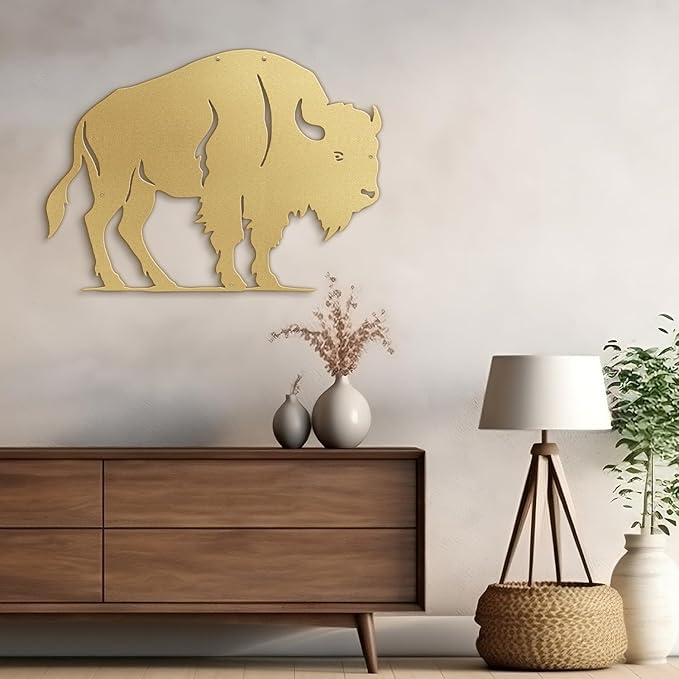 SIGNLEADER Metal Wall Art Decor Rustic American Bison Minimalist Modern Abstract Wall Sculpture Hangings Home Decoration for Living Room, Bedroom, Bathroom, Kitchen, Outdoor - 18" Gold