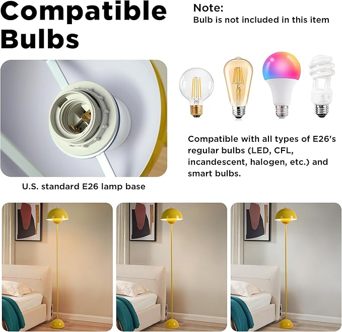 COSYLUX Modern Floor Lamp for Living Room, Industrial Tall Standing Lamp for Bedroom, Metal Shade Reflecting Light Reading Floor Lamp for Office, Nursery Room, Corner(Yellow)