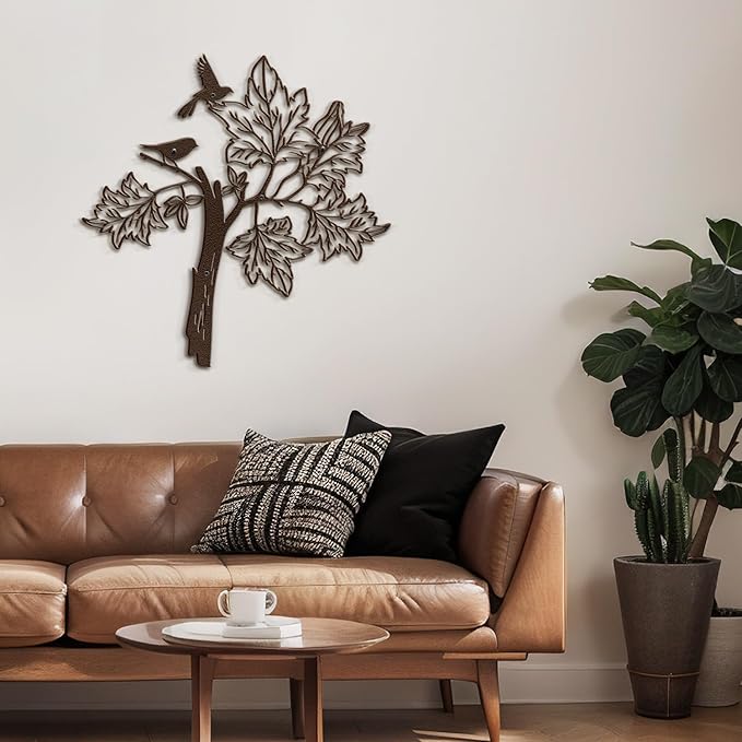 SIGNLEADER Metal Wall Art Decor Bird Standing on Tree Minimalist Modern Abstract Wall Sculpture Hangings Home Decoration for Living Room, Bedroom, Bathroom, Kitchen, Outdoor - 18" Bronze