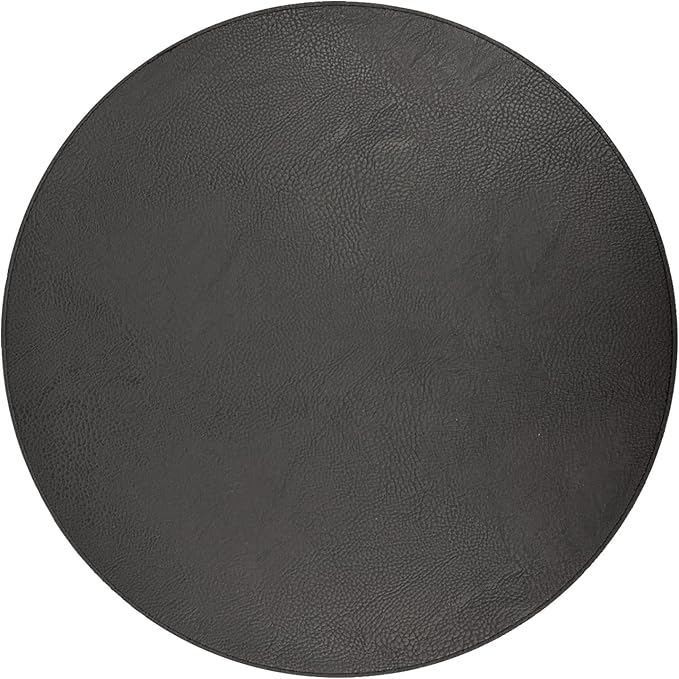 Morgan Faux Leather Round Set of 12 Placemats, 15", Black, Heat Resistant, Stain Resistant, Non-Slip, Reversible, Durable Table Mats for Kitchen, Dining Table, Indoor Washable Use