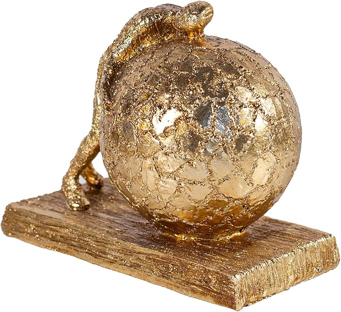 Art Deco Gold Sphere Sculpture, Struggler Figurine Decor, Ball Lifting Sculpture, Creative Ornament for Office Living Room, Resin 9in