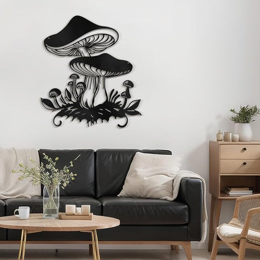 SIGNLEADER Metal Wall Art Decor Mushroom Cottagecore Modern Abstract Wall Sculpture Hangings Home Decoration for Living Room, Bedroom, Bathroom, Kitchen, Outdoor - 18" Black