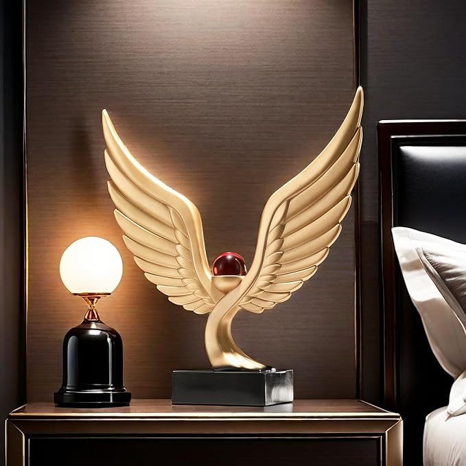 Abstract Eagle with Crystal Ball Statue Resin Art Sculpture Frgurines Gift for Home Decor Office Living Room Desktop Display Decorative Decoration (Gold)
