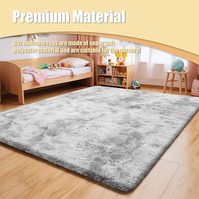 8x10 Fluffy Area Rugs for Living Room,Shag Area Rug for Bedroom,Soft Fuzzy Rug Non-Shedding Indoor Plush Carpet for Kids Bedroom Nursery Home Decor,Tie-Dyed Grey