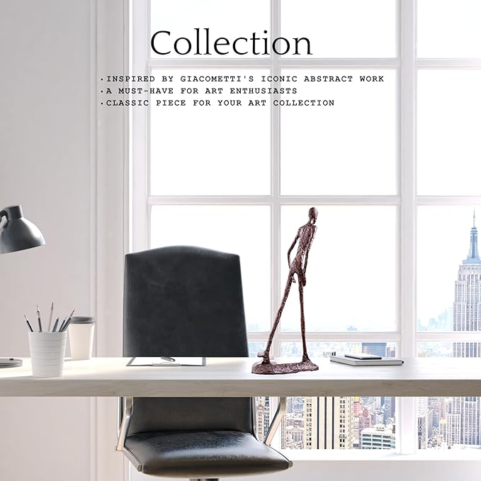 Handcrafted Bronze Walking Man Sculpture - Famous Modern Abstract Bronze Art Piece - Elegant Home Décor - Perfect for Indoor and Outdoor Spaces - Unique Decorative Bronze Statue (Red, 11")