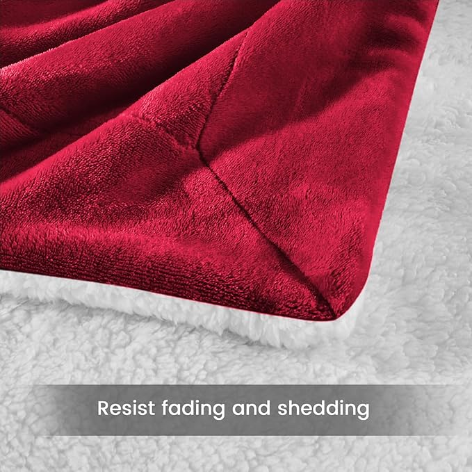 MOONLIGHT20015 Sherpa Throw Blanket - (Burgundy, 50X60 Inches) Soft and Warm Blankets for Winter Thick, Fluffy and Plush Blanket for Bed, Sofa, Camping and Travel