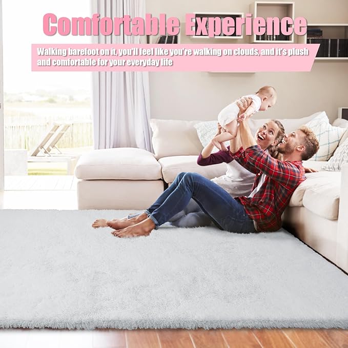 8x10 Fluffy Area Rugs for Living Room,Shag Area Rug for Bedroom,Soft White Fuzzy Rug Non-Shedding Indoor Plush Carpet for Kids Bedroom Nursery Home Decor