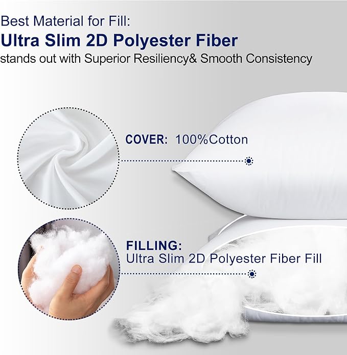 HITO 20x20 Pillow Inserts (Set of 4)- 100% Cotton Covering Down Alternative Throw Pillows White for Couch Bed Sofa