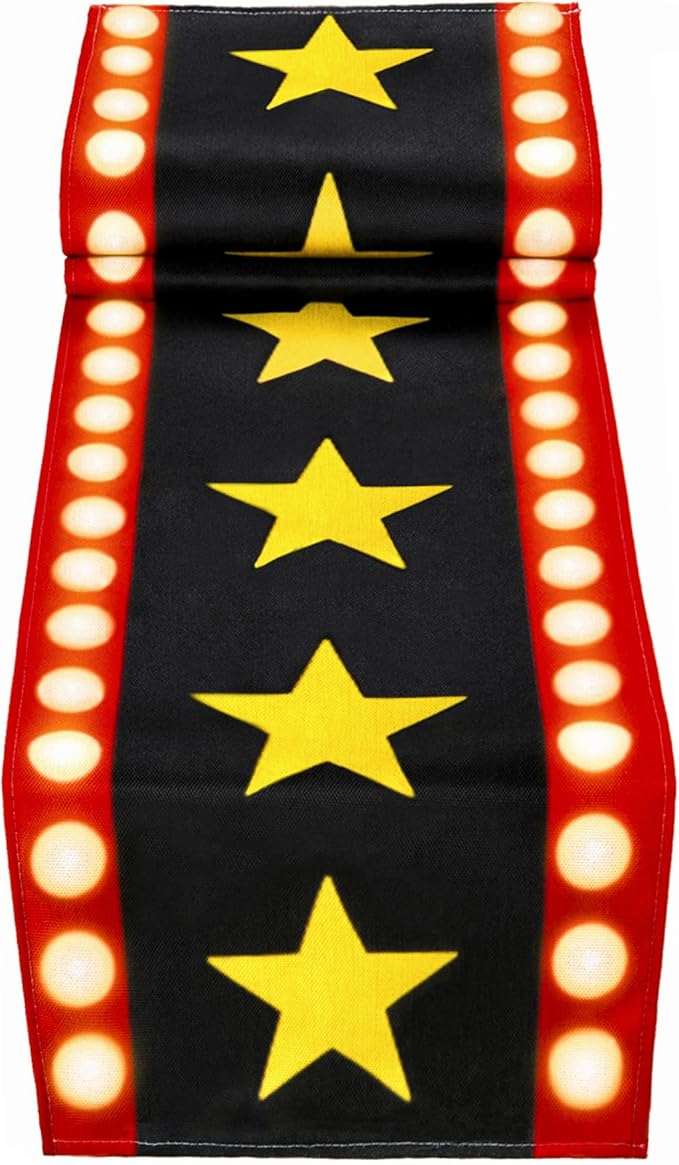 13 x 72 Inch Movie Night Table Runner with Gold Star Design - Movie Night Black Carpet Decoration for Birthday Party Supplies （Black）