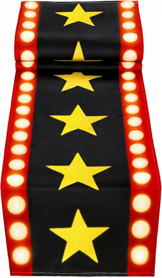 13 x 72 Inch Movie Night Table Runner with Gold Star Design - Movie Night Black Carpet Decoration for Birthday Party Supplies （Black）