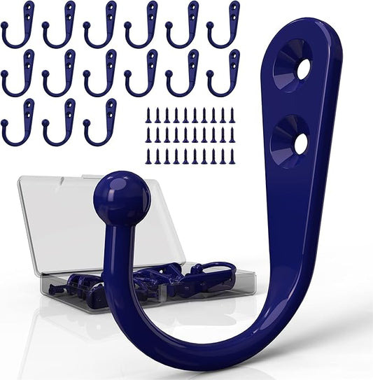 15-Pack Coat Hooks with 30 Screws | Heavy Duty Wall Mounted for Robe, Backpack & Keys | Entryway, Bathroom, Bedroom Hanging Hardware (Purple)